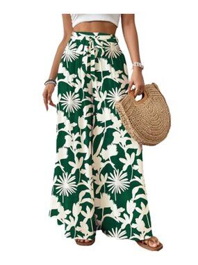 Flowy Floral Wide Leg Palazzo Pants High Waisted with Belt